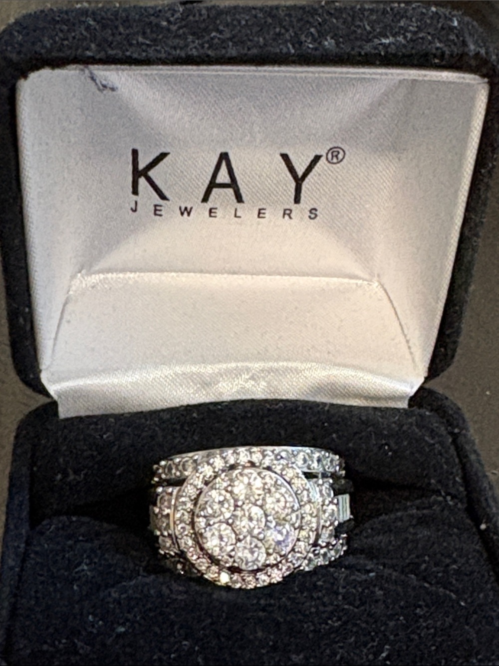 Kay Jewelers Silver-Tone Multi-Row Diamond Halo Ring Set - White